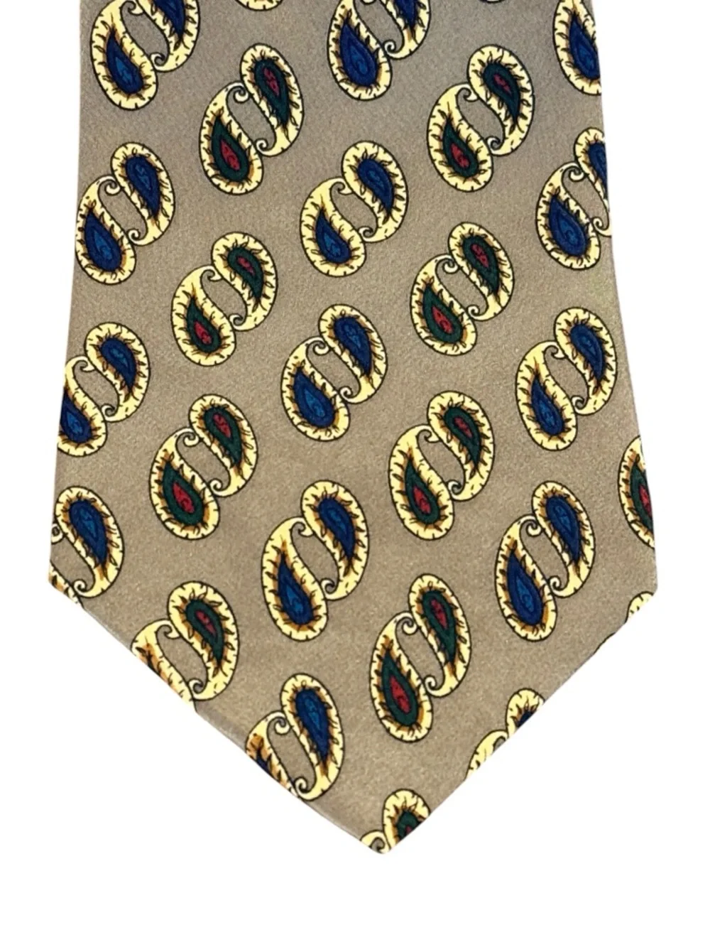 Vintage Chaps Ralph Lauren Silk Tie Taupe Navy Medallion Paisley Print USA